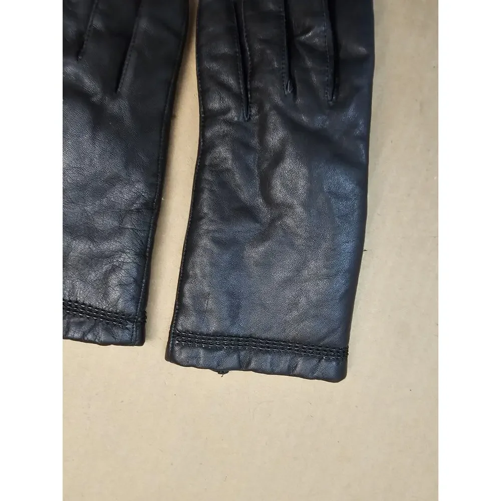 Vintage Black Leather Womens Gloves Made in Japan Size A Rayon Lining